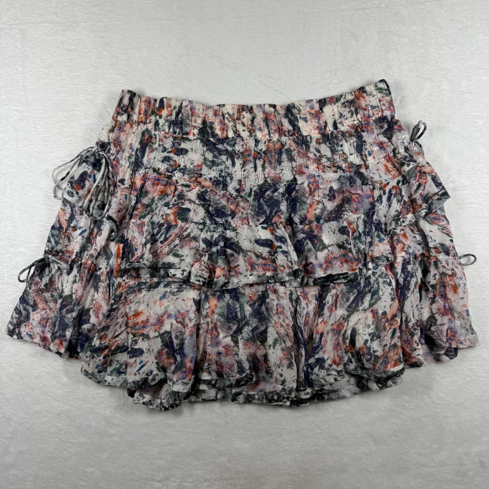 IRO Paris Megan 17S Tiered Mini‎ Skirt Multicolor Abstract Smocked Waist Sz 36 2